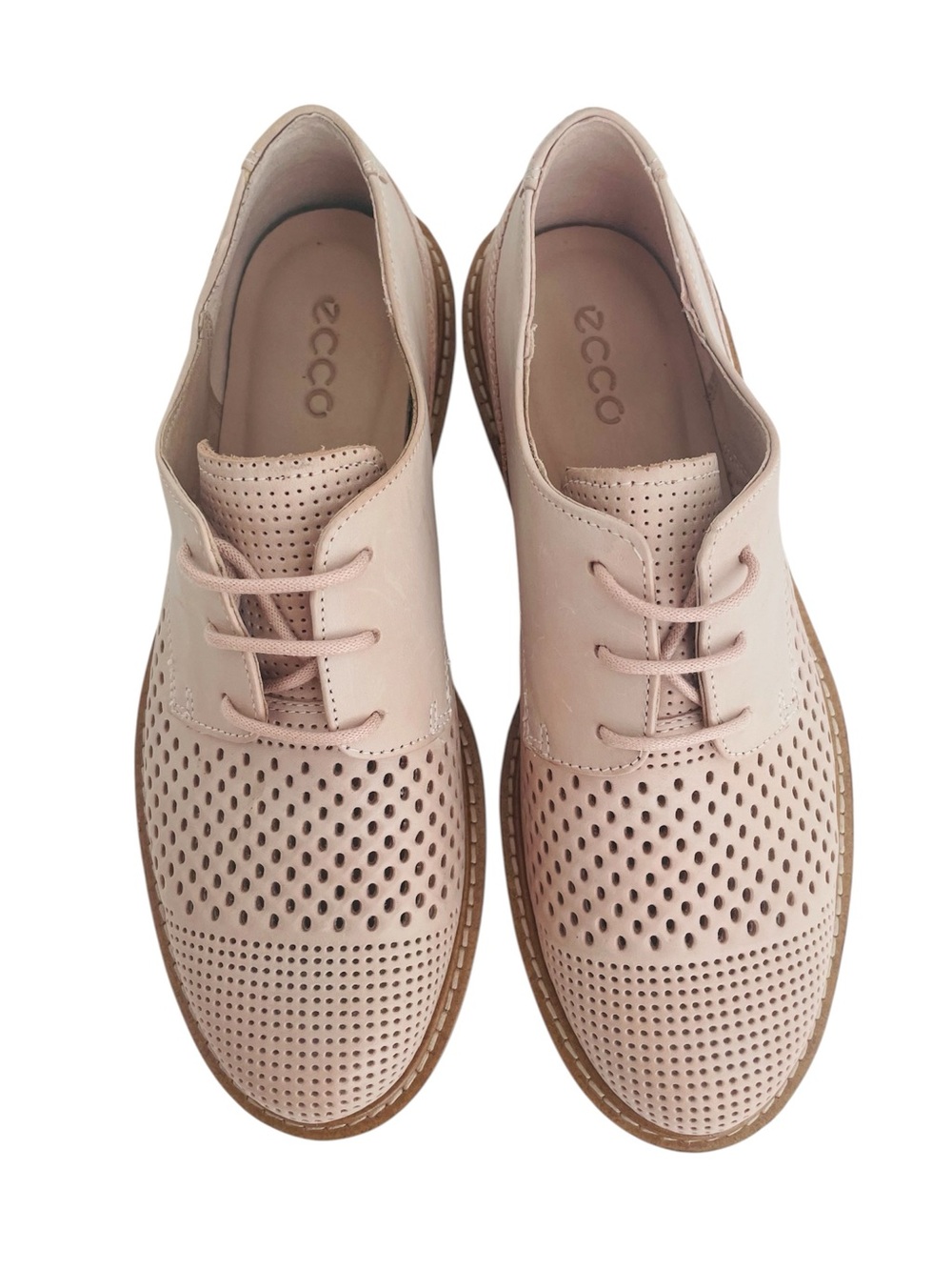 Ecco Leather Incise Tailored Derby Shoes 6 Blush Beige Career Classic Comfort